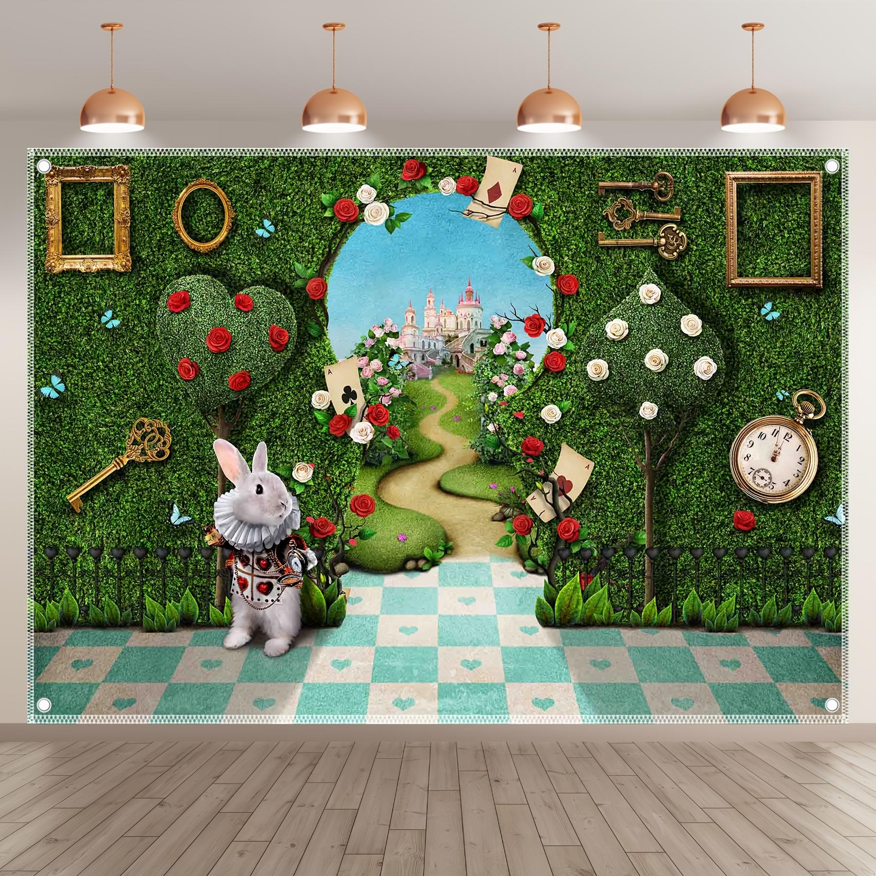 

Задник для чаепития в Стране чудес, Фотофон с кроликом в клетку, Баннер для вечеринки в честь дня рождения со сказочным ключом, Реквизит для фотостудии W100*L75cm