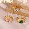 DIEYURO 316L Stainless Steel Pink Green White Oval Zircon Double-layer Line Opening Ring Lady Classic Waterproof Ring Jewelry