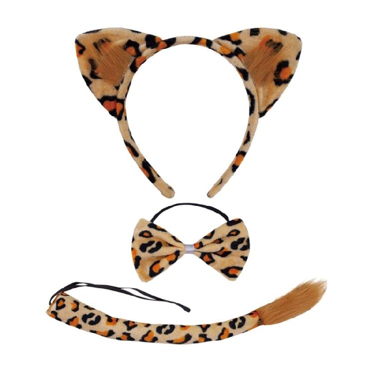 Kinder Tierkostüm Leopard Ohren Stirnbänder Fliege, Schwanz, Schnauze Handschuh 1/3/4/5 Stück