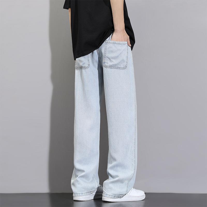 Light Color Men's Hip-hop Jeans Summer Casual Straight Wash Old Retro Student Floor Trousers