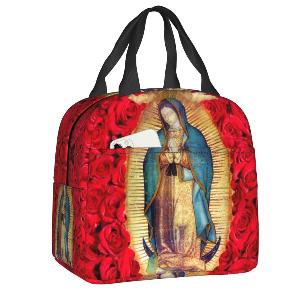 Custom Our Lady Of Perpetual Help Thermal Insulated Lunch Bags Women Catholic Virgin Mary Resuable Lunch Tote Storage Food Box