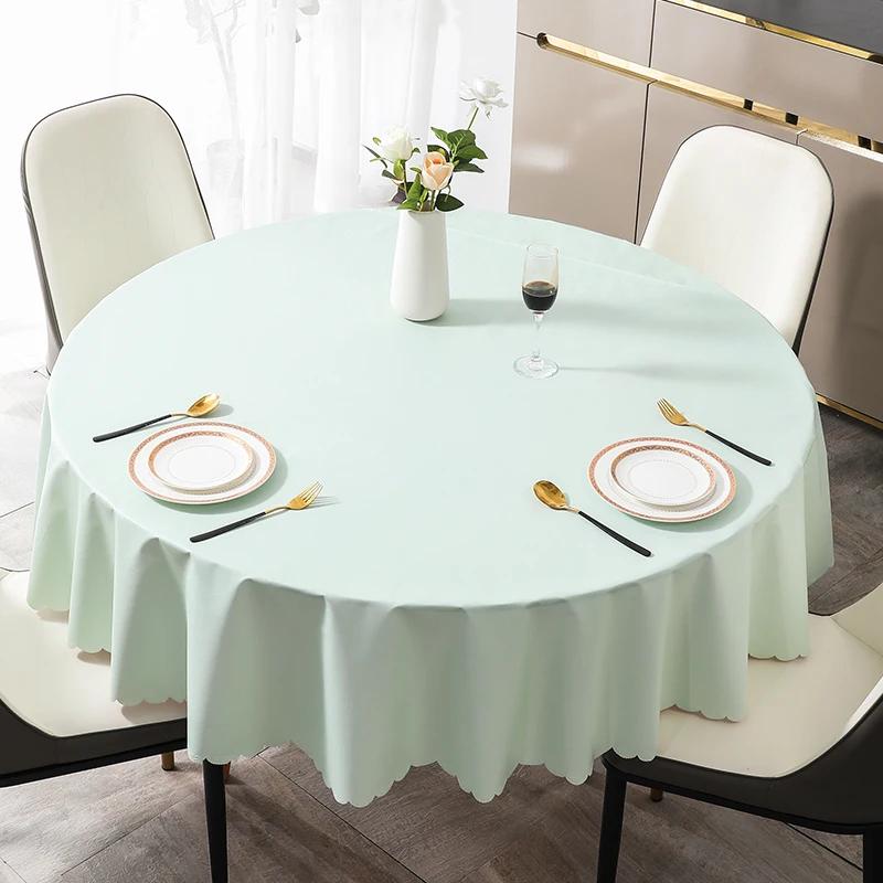 Simple Business Style Solid Color Round Tablecloth Thick Multicolor Table Cover Waterproof Oil Resistant Washable Table Case