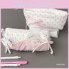 Kstyle Pink Polka Dot Pencil Case With Butterfly Knot Pattern And Roomy Design For School Use