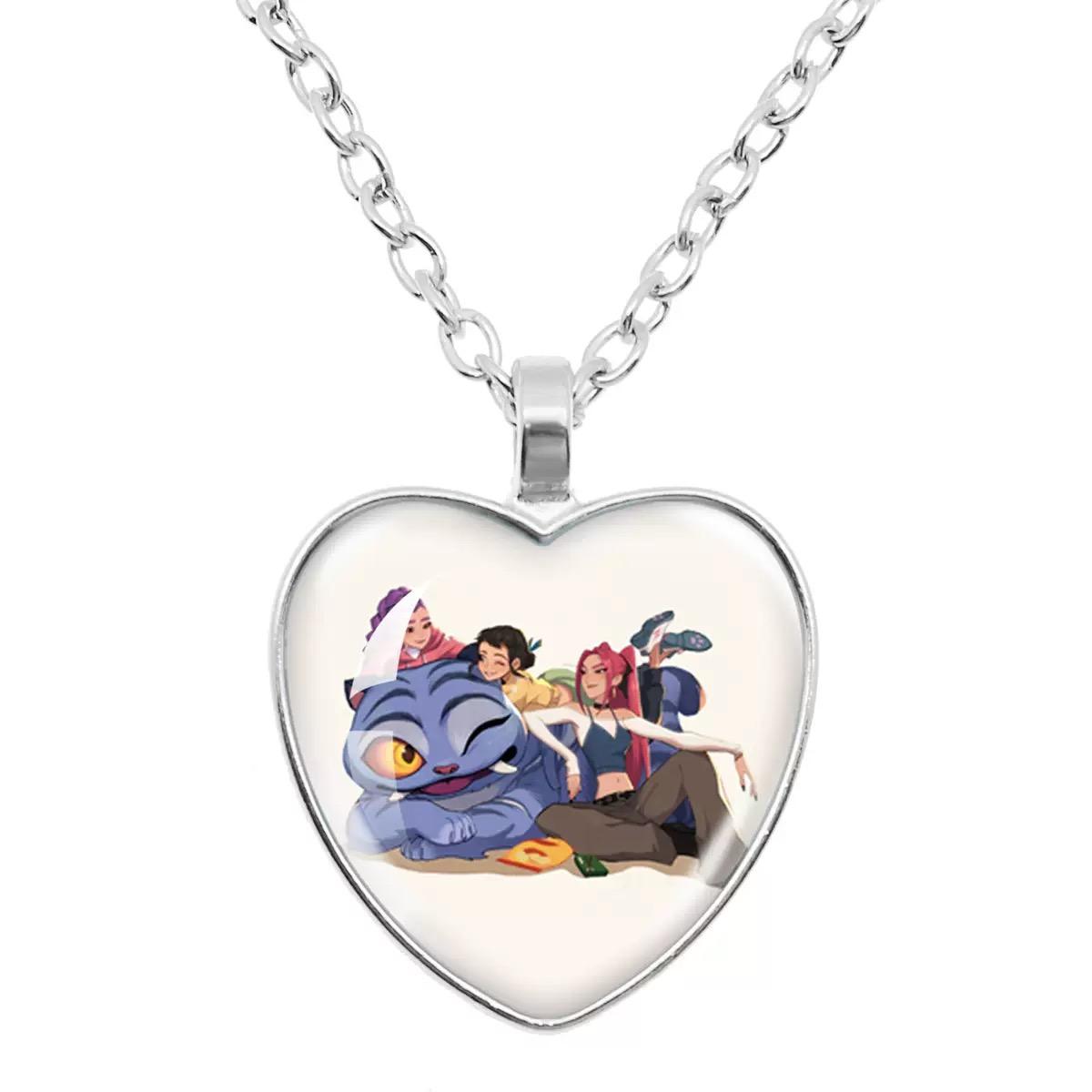 

Kpop Demon Hunter Heart Shape Necklaces Idol Anime Pendant with Cartoon Character Pattern Fashion Idol Necklace Jewelry Gifts 4XL