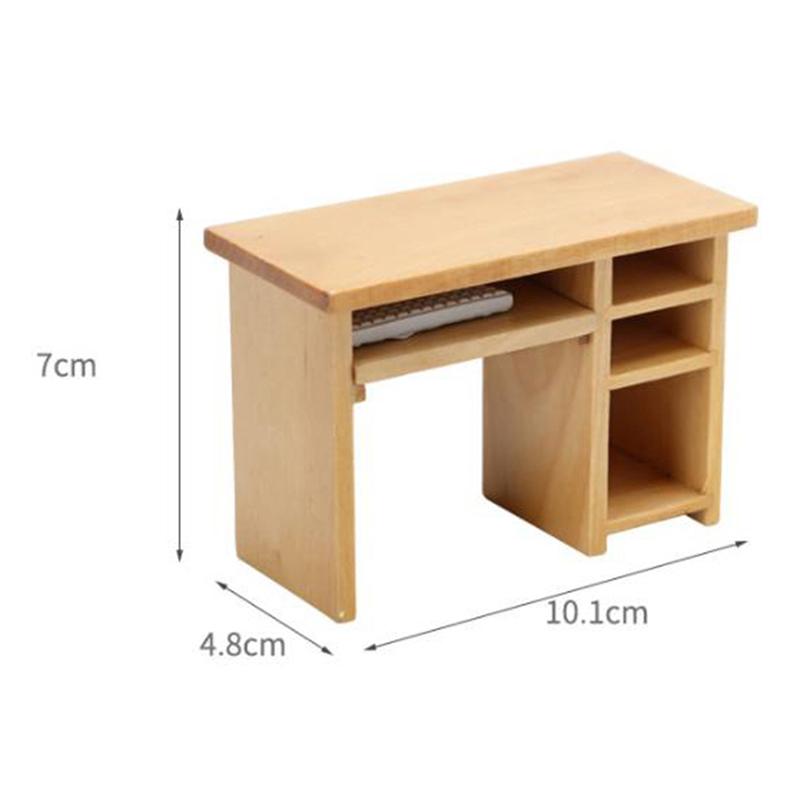 1/12 Dollhouse Miniature Desk With Keyboard And Mouse Wooden Toys Furniture