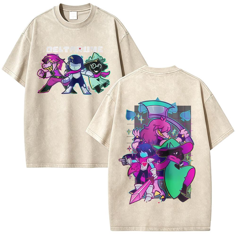 Washed Vintage Game Deltarune Susie Kris Ralsei Funny Graphic Tshirt Men Women Casual Humor Oversized T Shirts Otaku Lover Gift