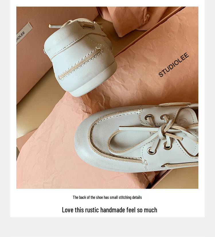 British Style Sheepskin Leather Lace-Up Women’s Loafers - Soft Sole Slip-On Flat Shoes for Autumn