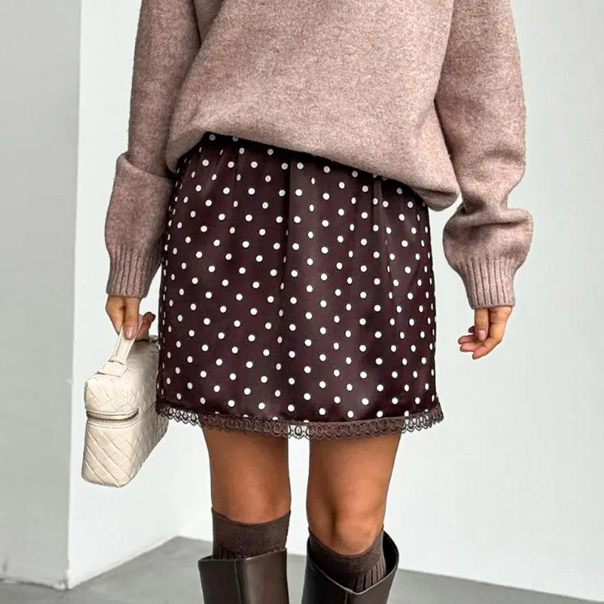 

Spring And Summer New Fashion Elegant Polka Dot Skirt For Women European And American Style Versatile Straight Skirt Short Skirt L коричневий