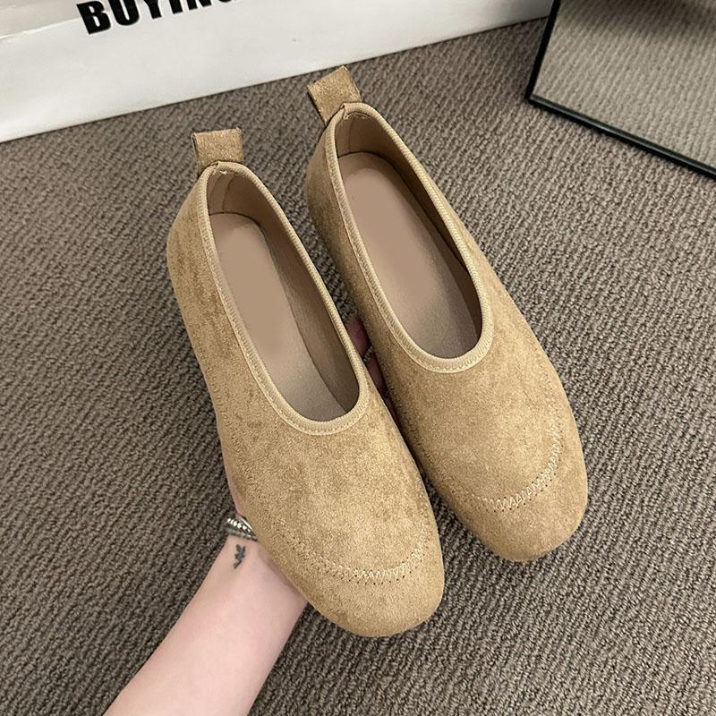 Fashion Comemore Women Flats Casual Retro Round Head Loafers Shoes Women Solid Suede Slip On Ladies Single Shoes Soft-soled Mocasines