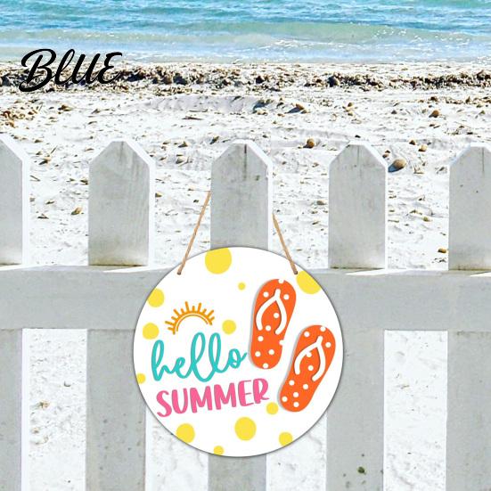 Wooden Hanging Sign Hello Summer Door Sign, Ice Pop Flip Flop Welcome Hanger, Outdoor Patio Decor Farmhouse Wreath for Front Home Porch Nautical Style