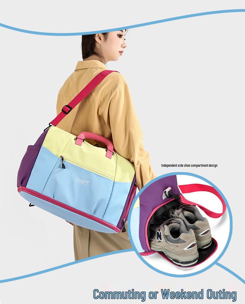 Dopamine Color Block Yoga Sports Bag with Shoe Compartment - Large Capacity for Short Trips