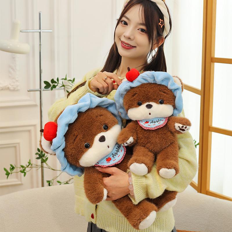 New apple headband bear doll plush toy doll girl sleeping throw pillow birthday gift soft cute