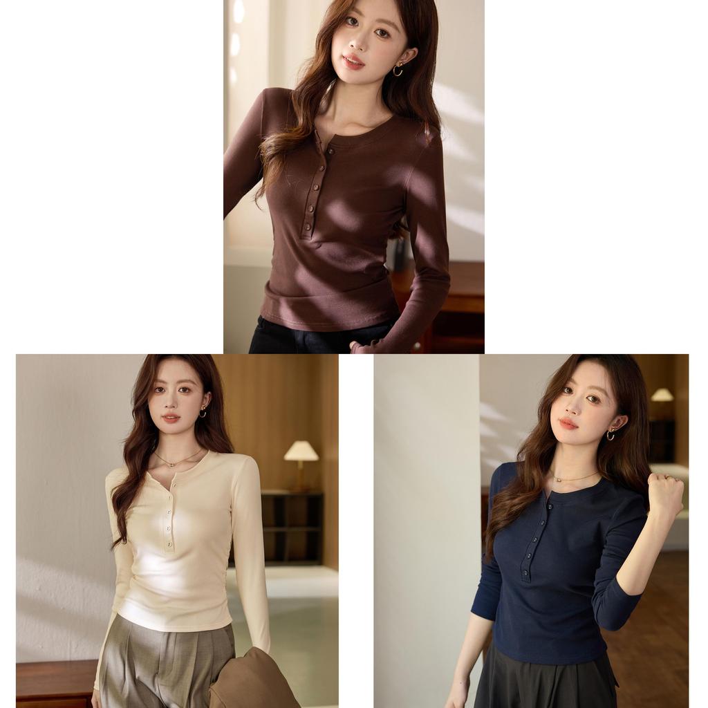 Cotton Long Sleeve T Shirt For Women With Ruffle Details And Round Neck For Office Wear