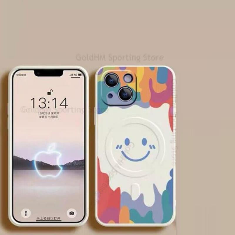 For Magsafe Silicone Phone Soft Case For iPhone 17 Pro Max 16e Graffiti Smile Magsafing Cover For Apple 15 13 16 Pro Max 14 Plus Magnetic Fundas Shell