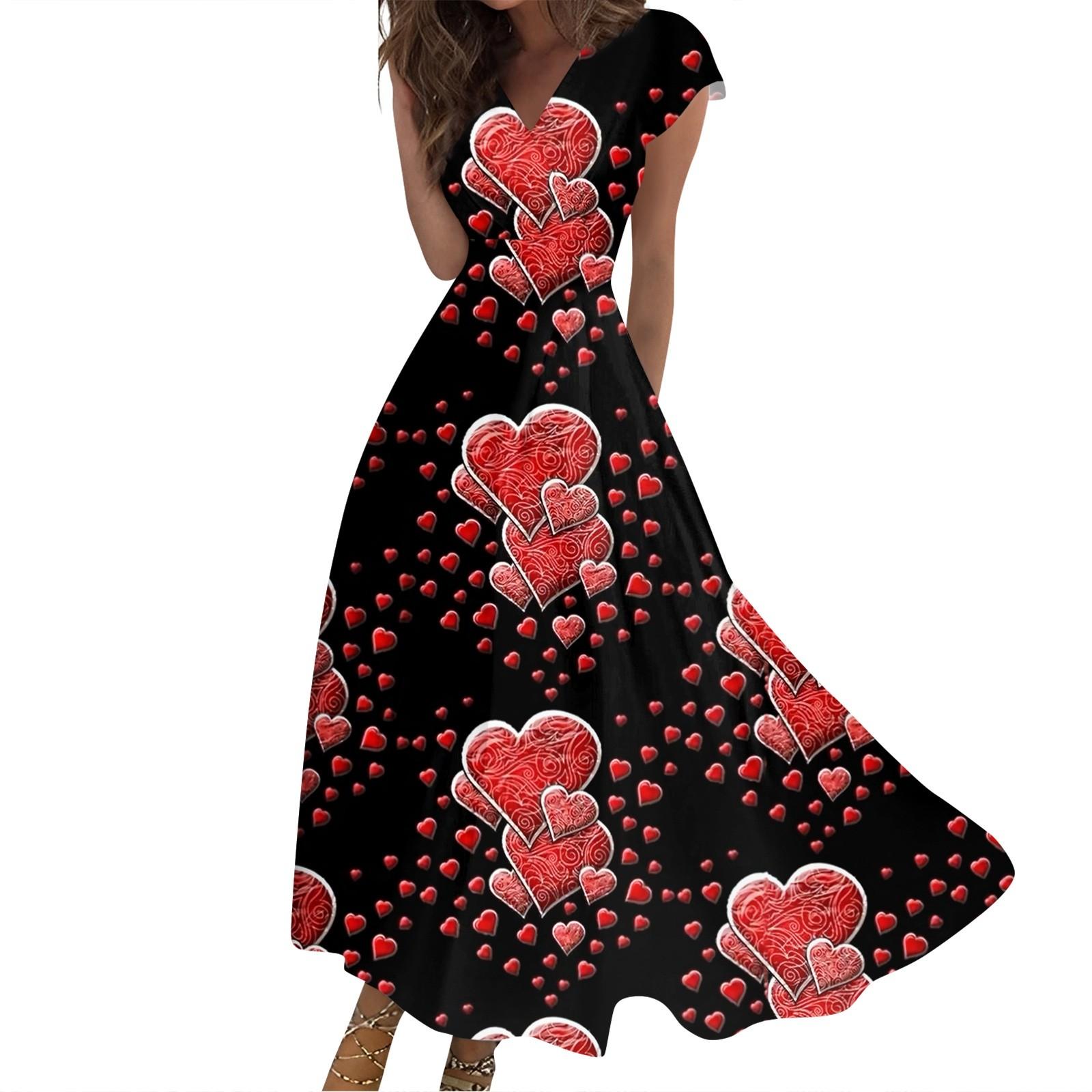 

Женское длинное повседневное платье весна-лето с коротким рукавом V-образным вырезом и заниженной талией с принтом XXL