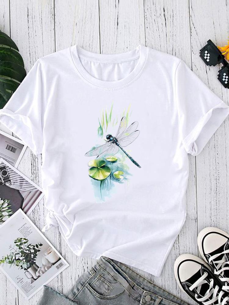 (Asian Size) Short Sleeve T-shirts O-neck Casual Clothing Fashion Female flower style cute Women's Top T shirt Printed Graphic Tee