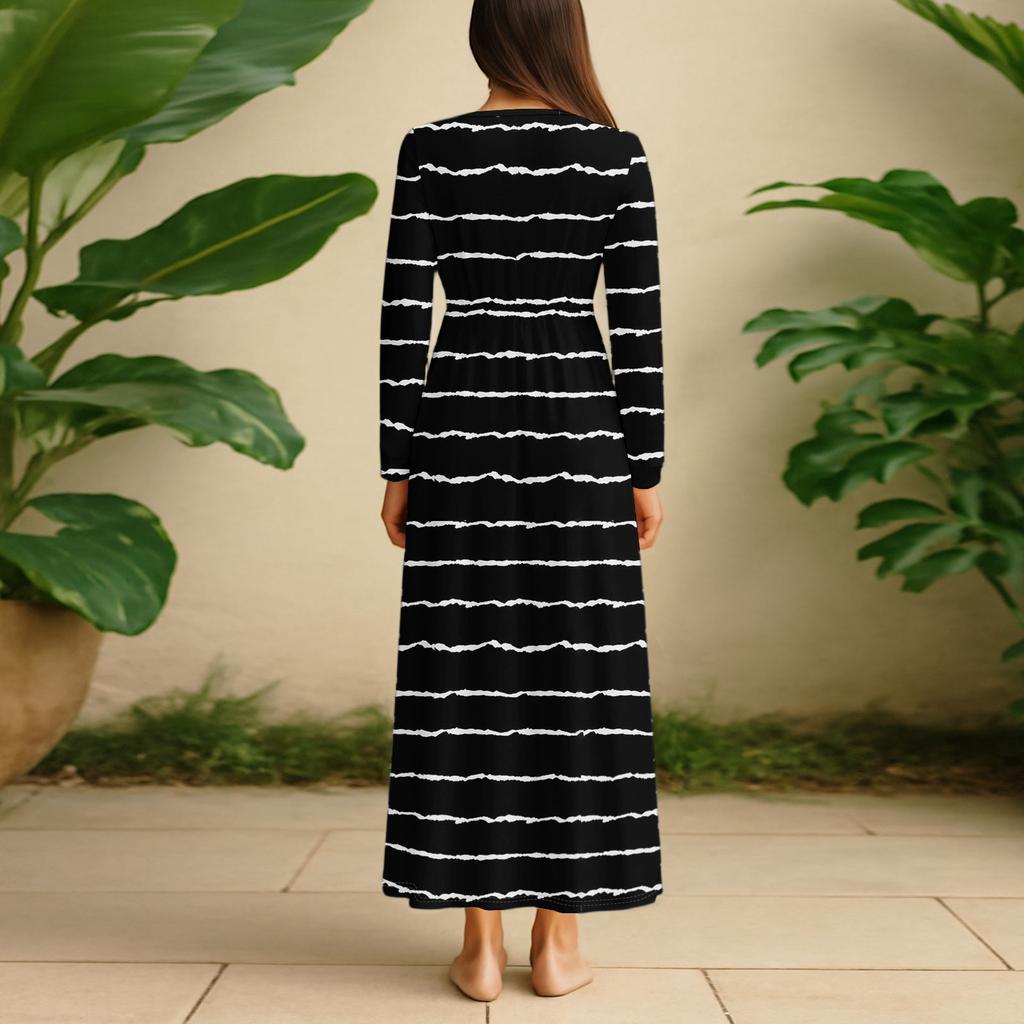 Šaty Pro Ženy Dlouhé Boho Plážové Šaty Elegantní Maxi Šaty Výstřih do V Dlouhý Rukáv Šaty s Kapsami