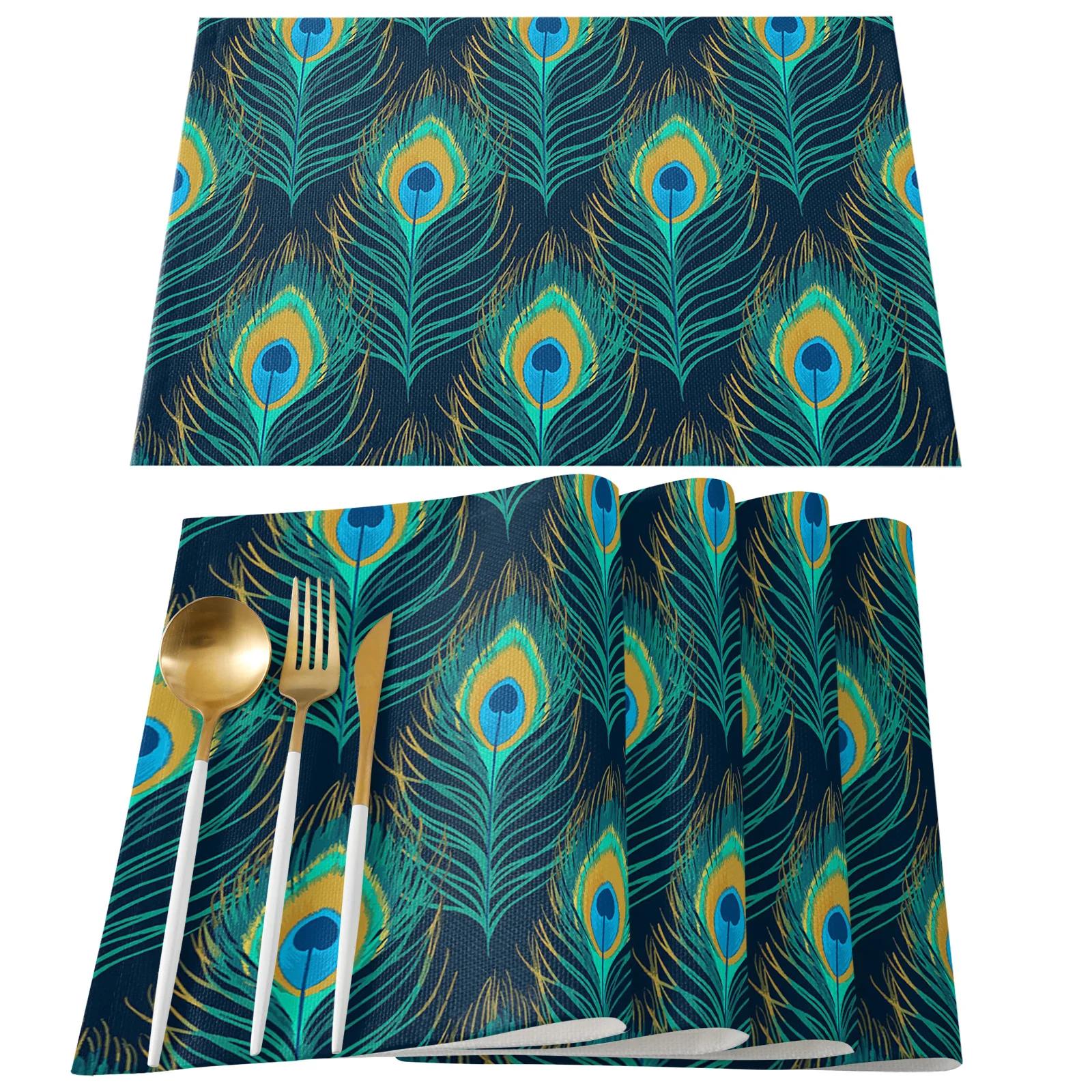 

Feather Placemats Set Vintage Feather Placemat Non-Slip Dining Table Mats Heat Resistant Mat Indoor/Outdoor Washable Placemat 2pcs 30x45cm