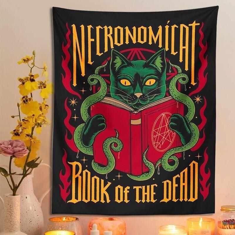 

Necronomicon tapestry gothic cat funny pentagram 75x100 чорний