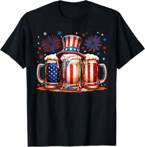 Beer American Flag USA 4th Of July Party Drinking Men Women T-Shirt Unisex T-Shirt XL