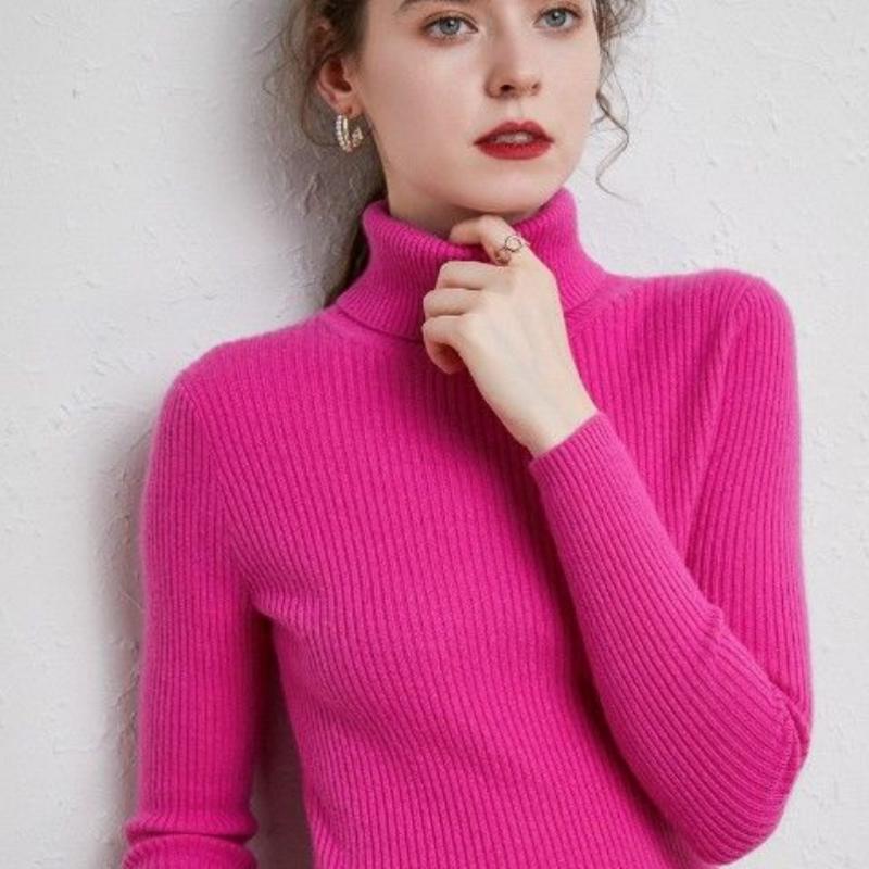 High Collar Sweater Women Solid Fit Knitted Undercoat 2022 New Autumn and Winter Casual Solid Short Long Sleeve Sweater Pullover