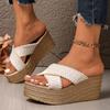 Fashion Woven Chunky Platform Sandals Women Fashion Cross Band High Heels Slippers Woman Plus Size Thick Sole Summer Sandles Mujer 42