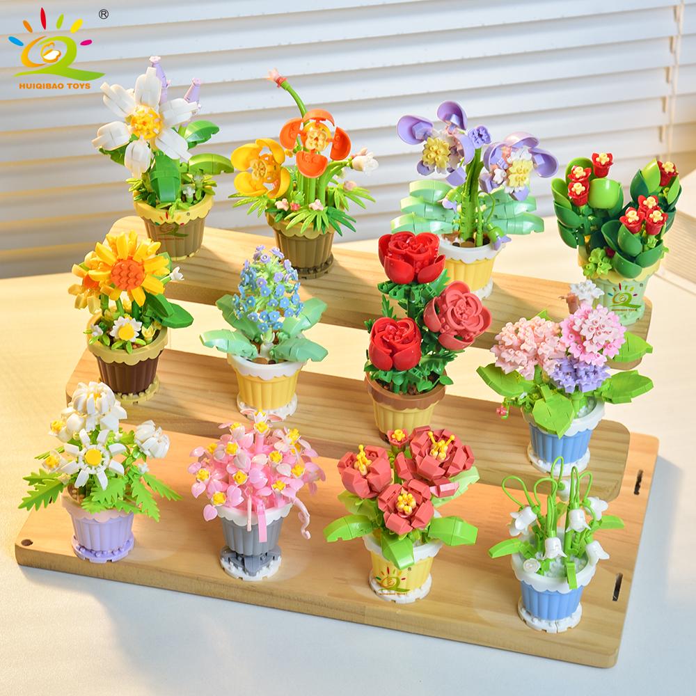 MOC Eternal Bouquet Micro Construction Blocks Flower Model DIY Home Desk Plant Decoration Assemble Block Toy Designed For Children