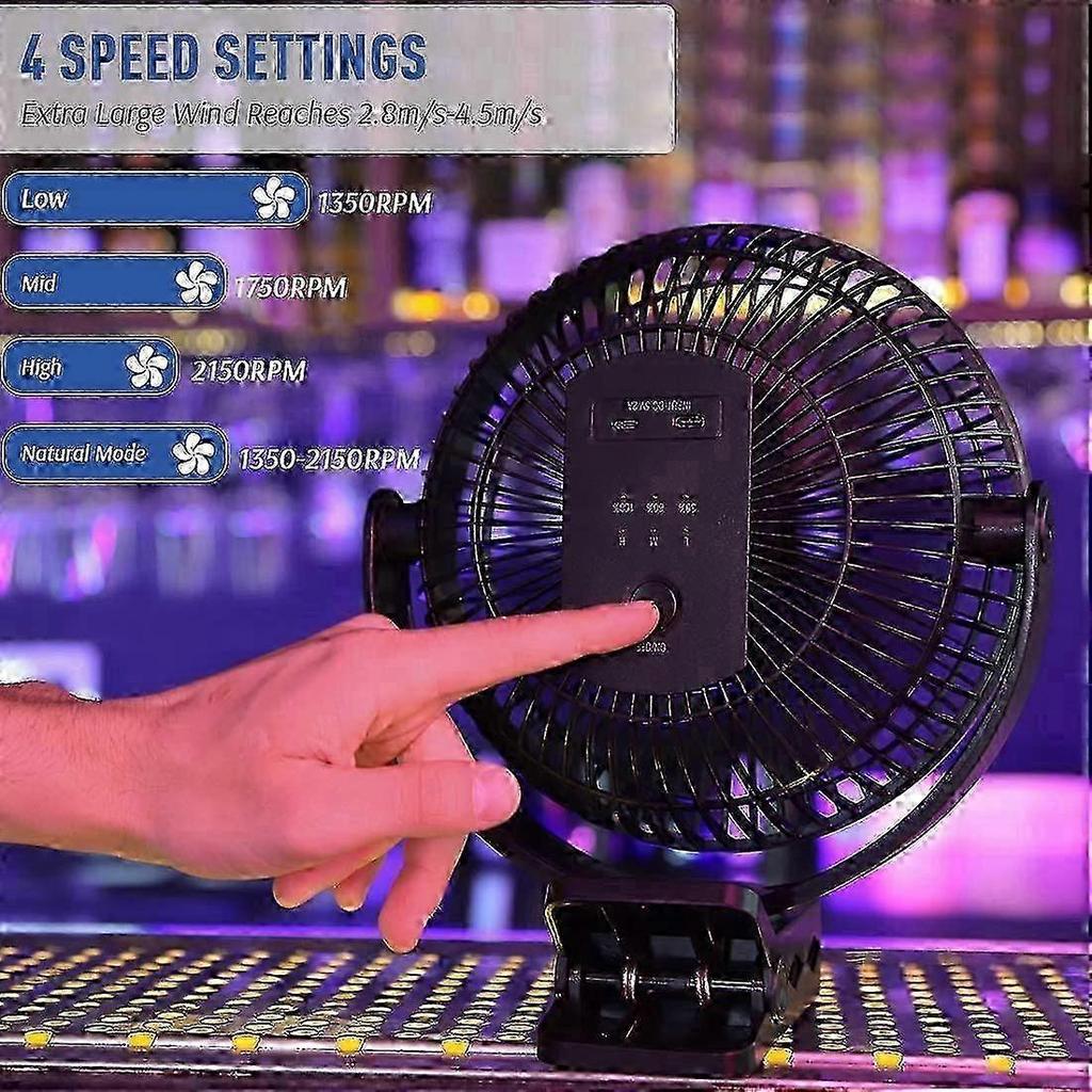 KOONIE 10000mAh Rechargeable Portable Fan, 8-Inch Battery Operated Clip On Fan, USB Fan, 4 Speeds, Strong Airflow, Sturdy Clamp Fo SZRH A-S