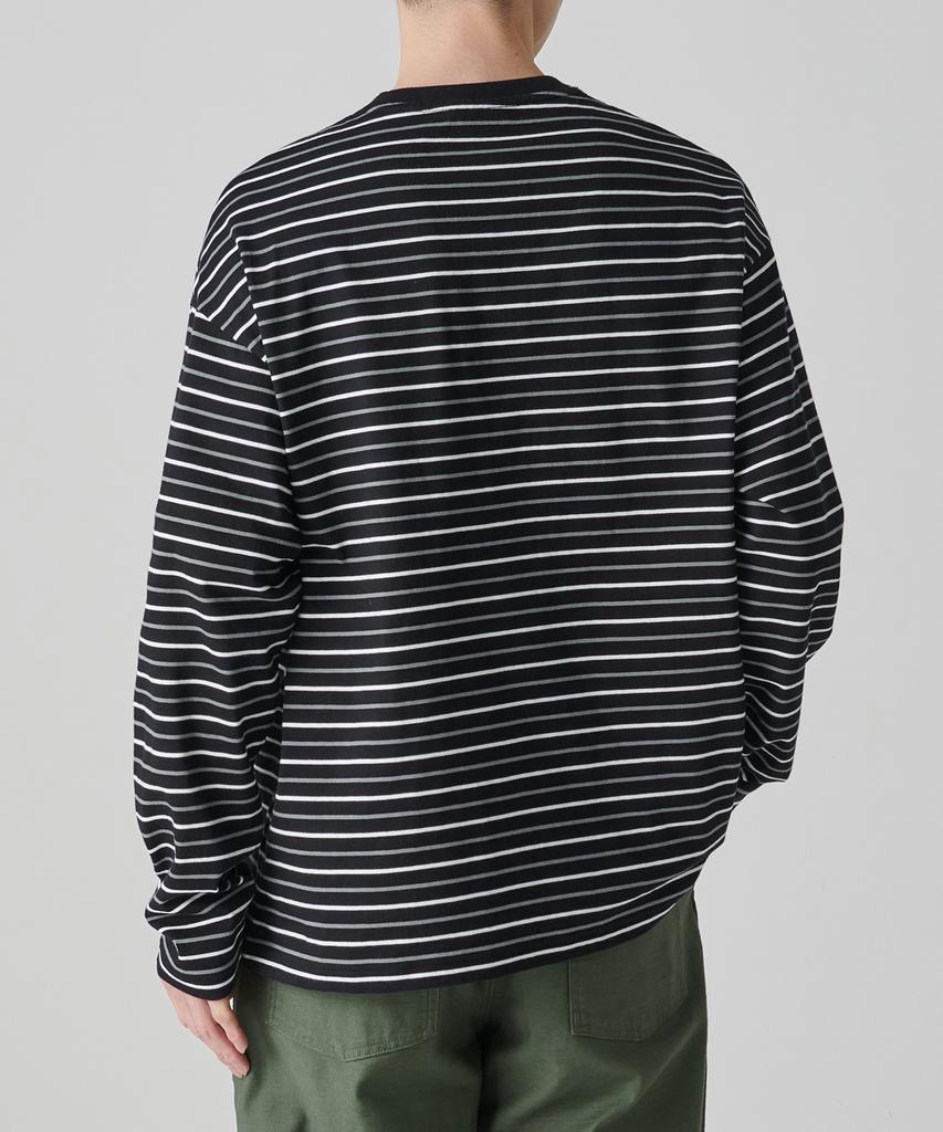 MUSINSA STANDARD Multi-Stripe Relaxed Long Sleeve T-Shirt 1 [Black/White]
