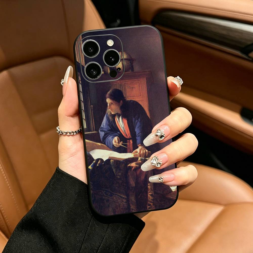 Johannes Vermeer Kunst Telefoonhoesje Voor iPhone 17,16,15,14,13,12,11 Pro Max,16/15/14Plus,XS Zwart Zacht Hoesje