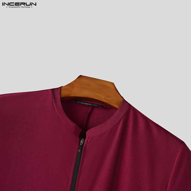 INCERUN Men Zip-up Long Sleeve Fitted Long Pajamas Jumpsuits Bodysuits Underwear