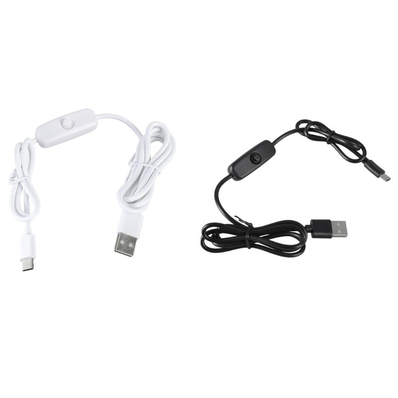Portable USB to Type C Charging Cable with Power Switching Button Male to Male Connectors Wire Support 5V3A Charging
