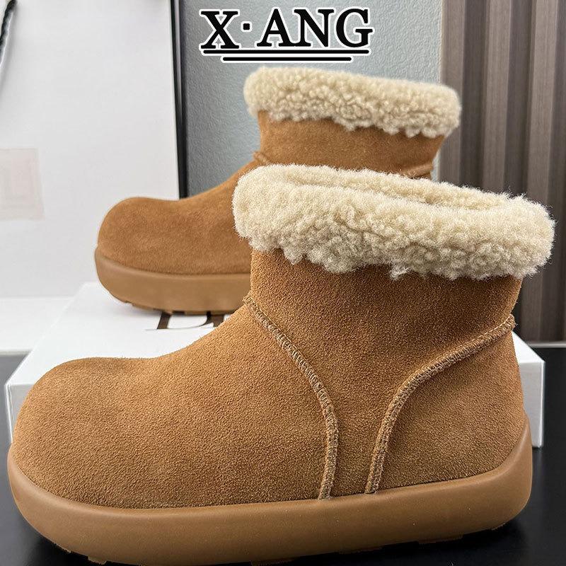 

Зимние ботинки из натурального меха женские короткие ботинки-картофелины с отворотом, утолщенные, теплые, из хлопка с овечьей шерстью 40