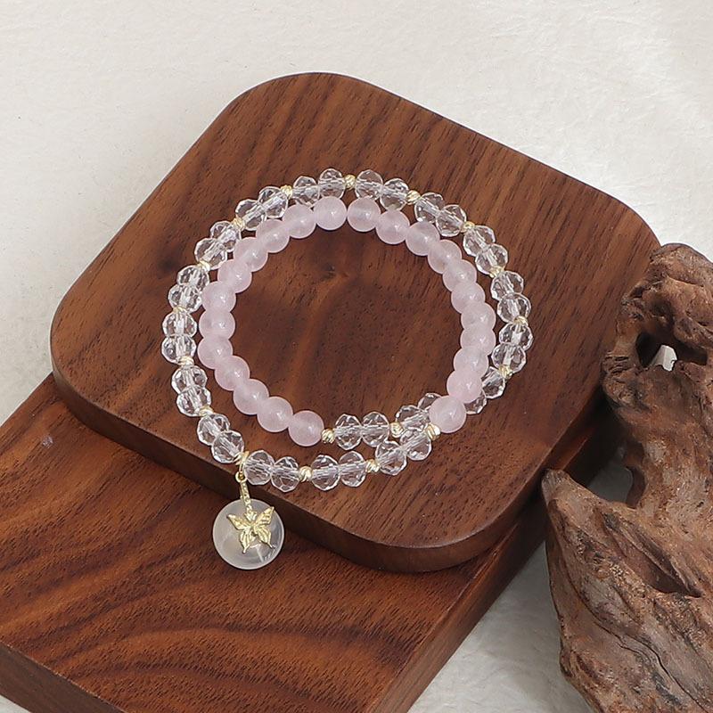 Natural powder crystal strawberry crystal double circle bracelet DIY handmade round beads wholesale natural crystal bracelet popular jewelry