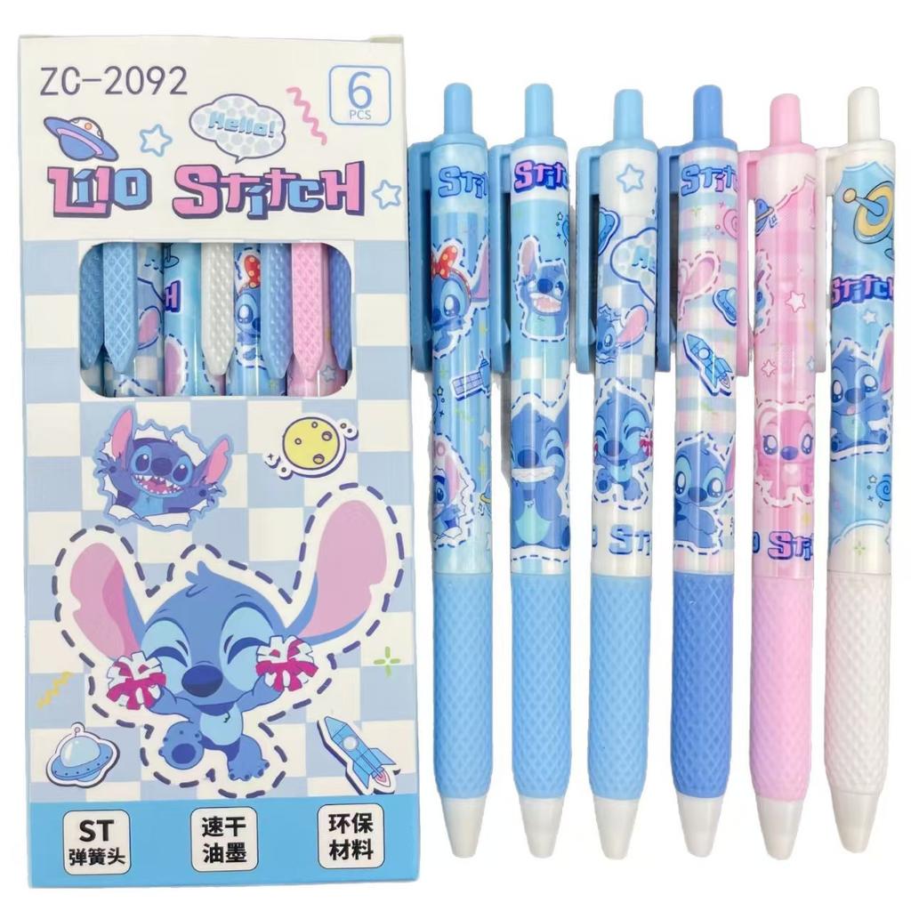 6 Pcs/Set Stitch Limited Edition Tall Superior Quality Gel Pen Cartoon Series Black 0.5mm Ideal Exam Student/Office Daily Stationery