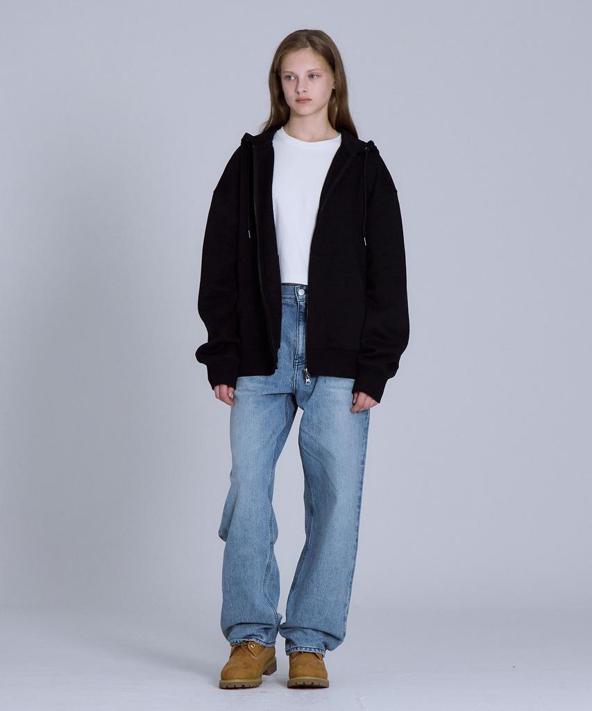 Basic House Uni Basic Fleece-Lined Zip-Up Hoodie Black Lajp7101