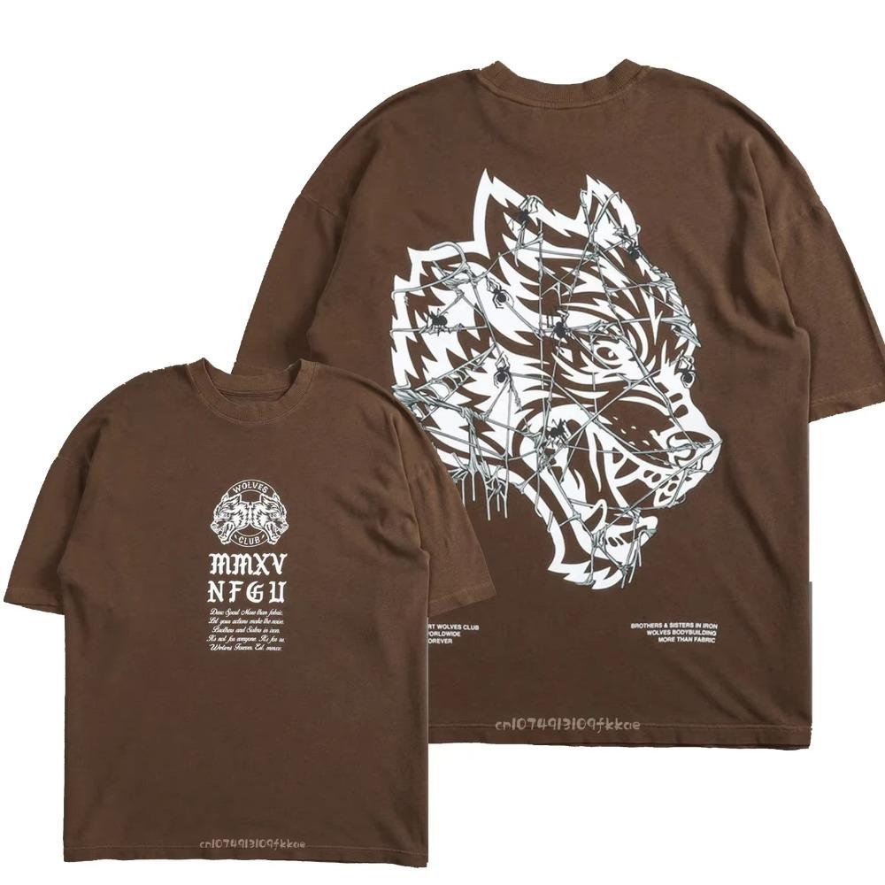 Darc Sport trička Premium Krátký rukáv Cool Wolves Grafika Zadní potisk Topy Volné Ženy Muži Trička nadměrné velikosti Harajuku Redtube