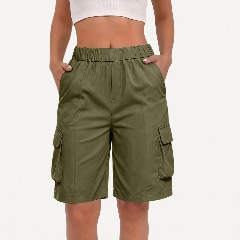 Damen High Waist Lockere Cargo-Shorts mit Taschen Weiter Bein Outdoor Wandershorts Lässige Leichte Unterteile für den Sommer