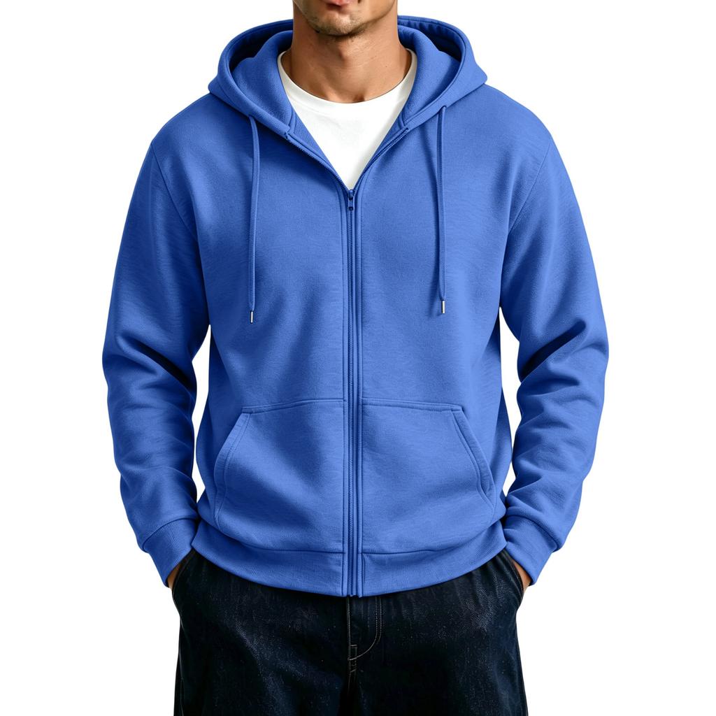 Men's Zip-Up Hoodie Jacket with Large Pockets Color Casual