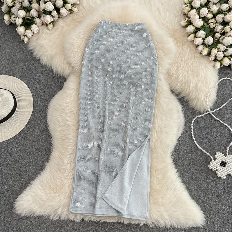 

Fashion Elegant Elastic High Waist Mid Length Long Length Slim Fit Rhinestone Silver One size