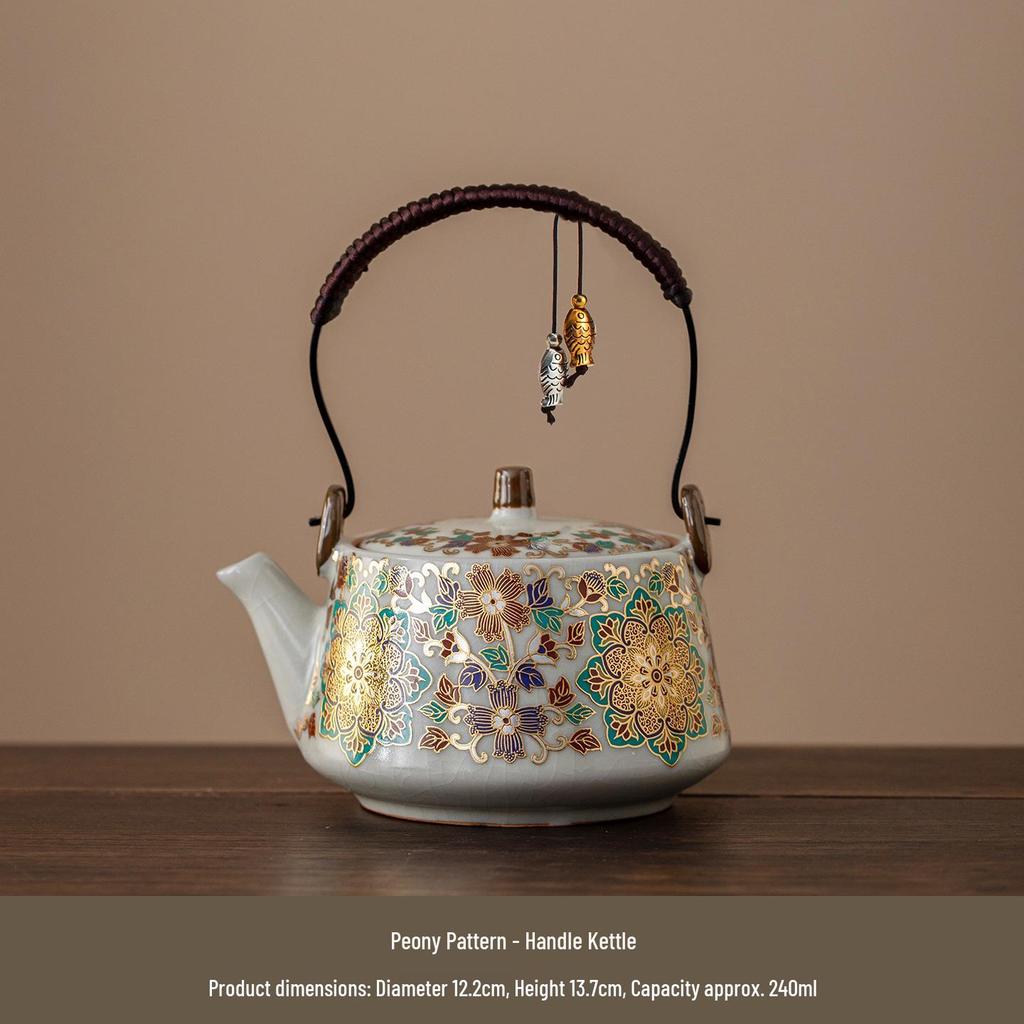 Cloisonné Ceramic Kung Fu Tea Set with Teapot and Handle Cup