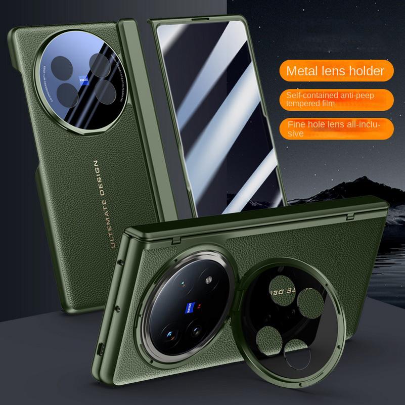 Leder mit Sichtschutz-Schutzglas-Hülle für VIVO X Fold 5 x Fold5 Federgelagerte Kameraabdeckung