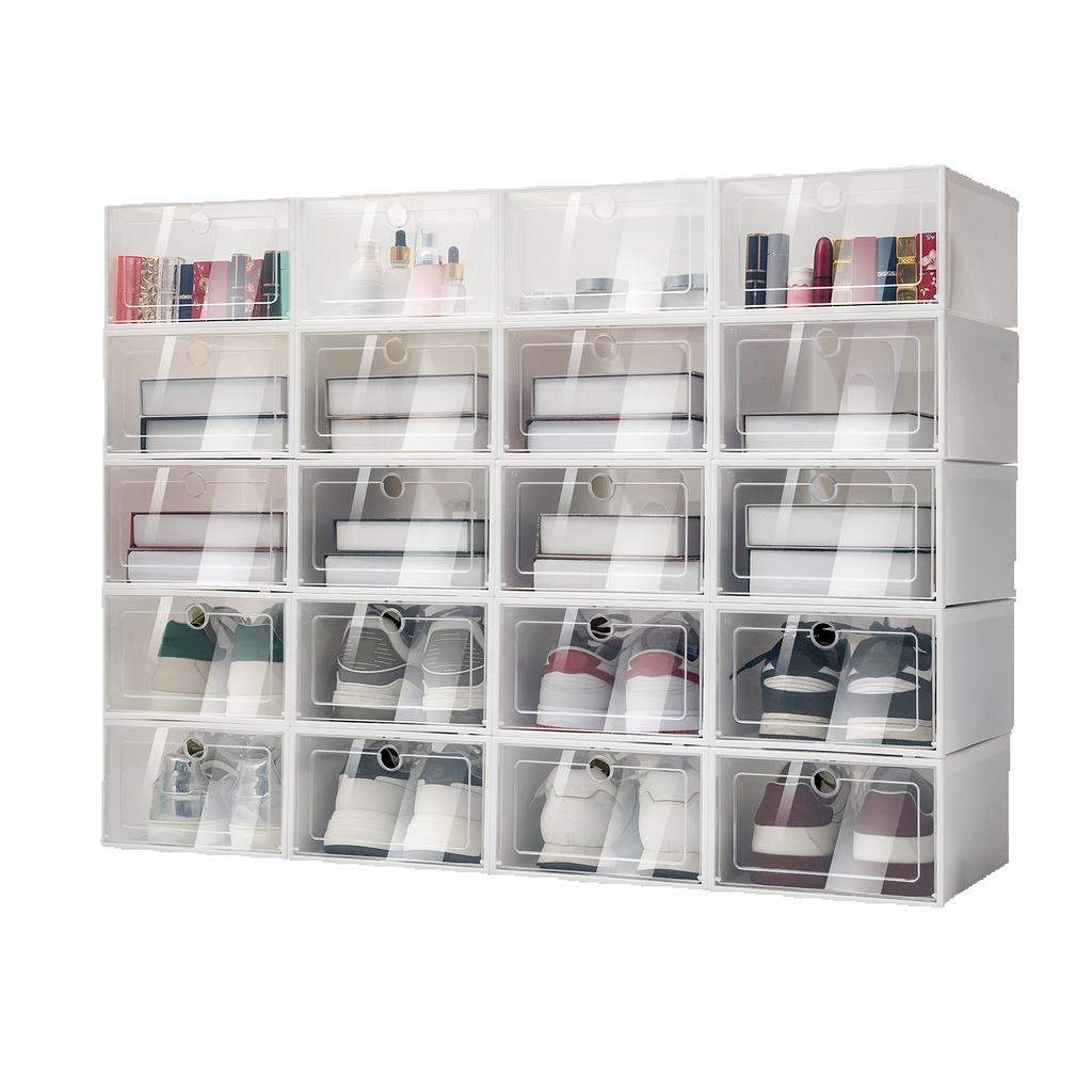 20pcs Foldable Plastic Transparent Shoe Box Clear Stackable Storage Organizer Rectangular for Living Rooms, Bedrooms, Study Room