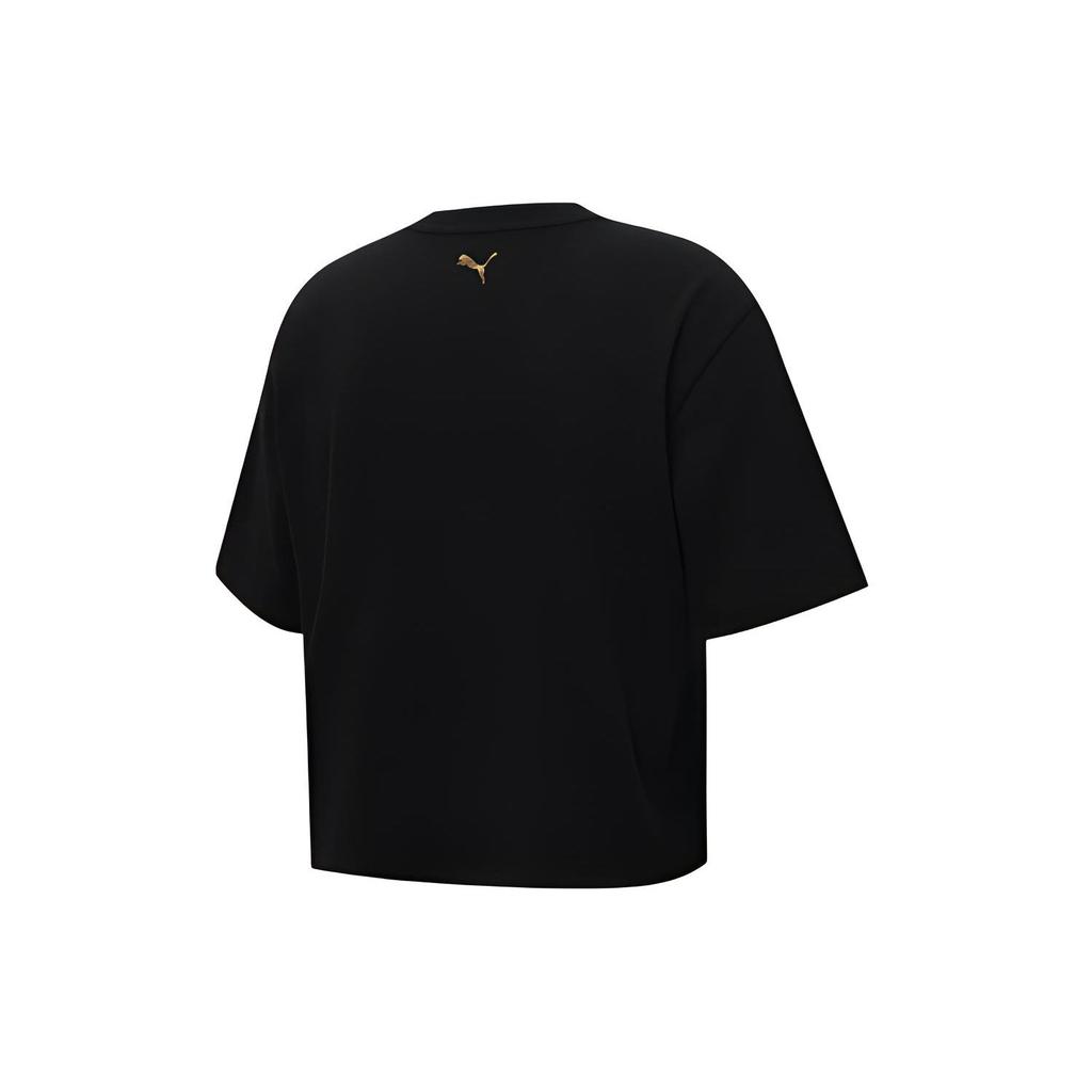Puma Letter Logo Print Round Neck Short Sleeve T-Shirt Women Tops Black 587588-01