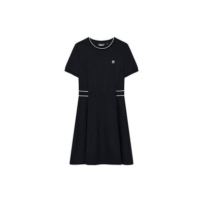 Solid Color Logo Elegant Sports Casual Breathable Knitted A-Line Short Sleeve Dress Women Dresses Legendary-Blue F11W237308FNV