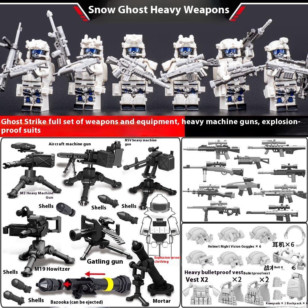 Building Blocks Ghost Military Minifigures Fully Armed SWAT Boys Assemble Heavy Weapons Toys