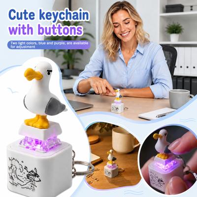 Breloc Pescăruș cu Lumină LED Alimentată de Baterie Buton și Funcție Sonoră Figurină din Plastic pe Bază Pătrată Accesoriu Breloc pentru Utilizare Zilnică
