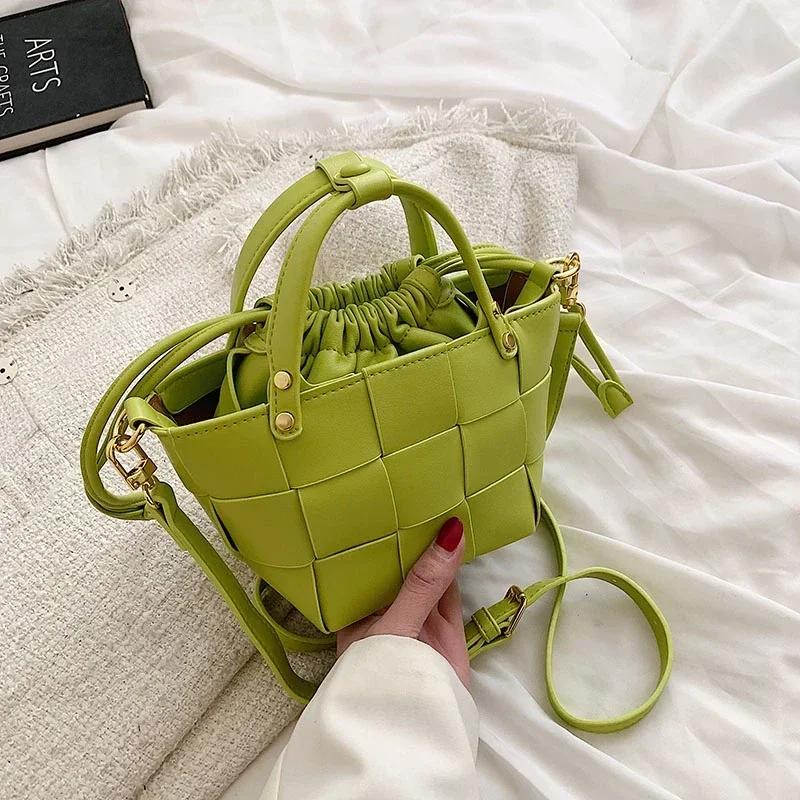 PU Leather Woven Crossbody Bag Women's Shoulder Small Handbag Woven Closure Large Capacity Single Shoulder Bag Purses Handbags