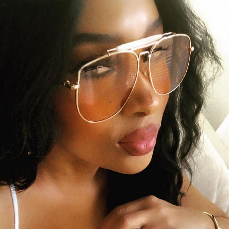 Lunettes de soleil rétro surdimensionnées en métal pour femmes, lunettes de soleil pilote rouge pêche, lunettes de créateur tendance UV400 2023, nouveauté