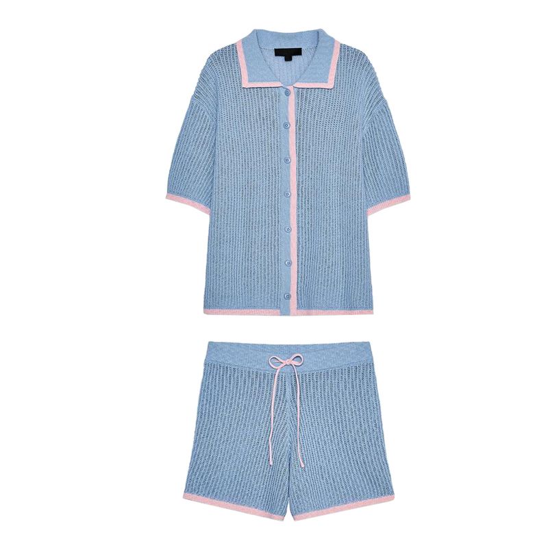 Short-Sleeved Knitting Polo Shirt Casual Outwear 3920260 High Waist Comfort Stretch Knit Shorts 3920261